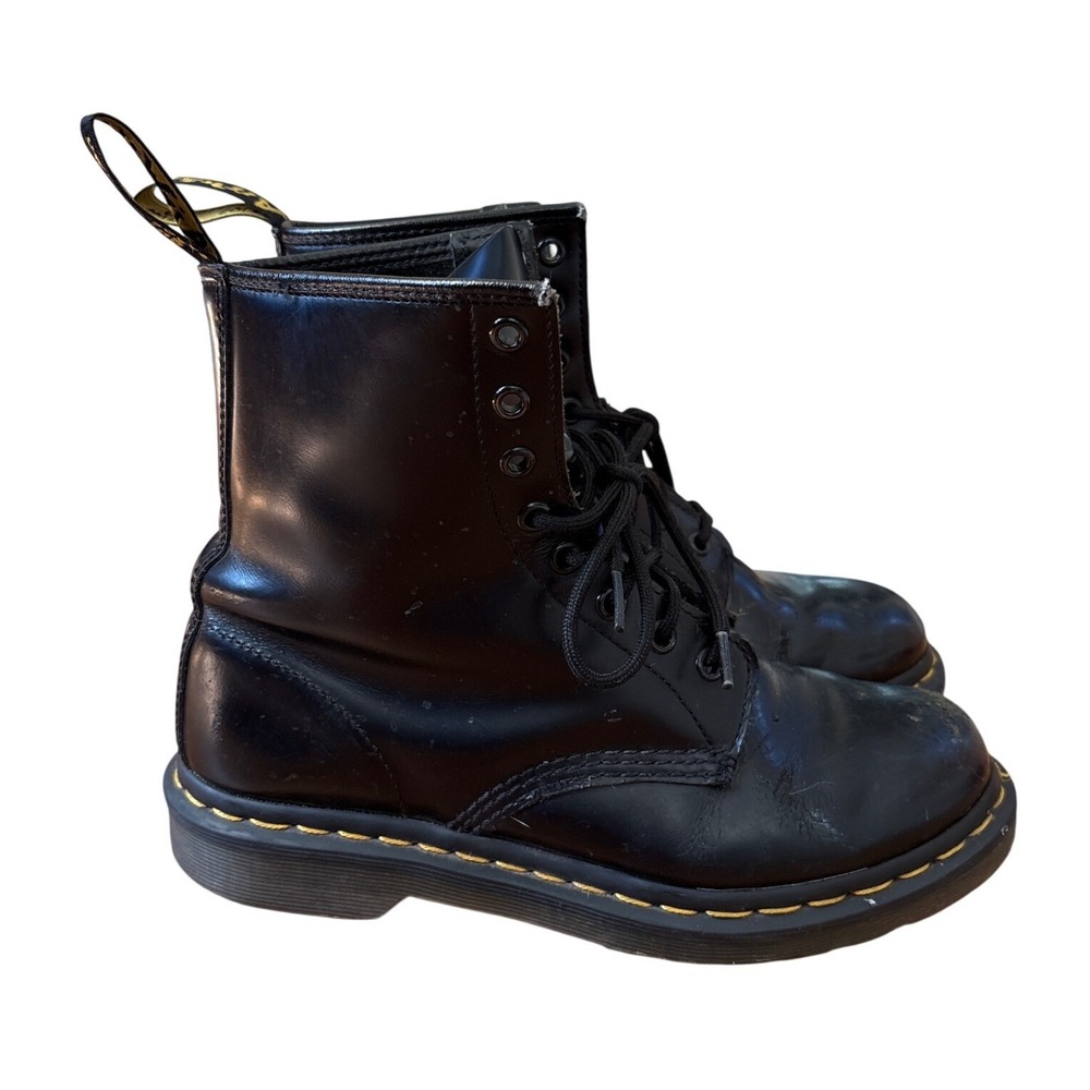Dr. Martens‎ 1460 Combat Boots Womens Black Smooth Leather Lace Up SIZE 8